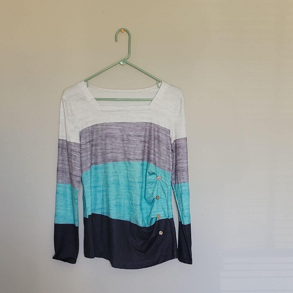 Source Unknown Striped Long Sleeve Top in White, Purple, Teal & Navy 1❤️